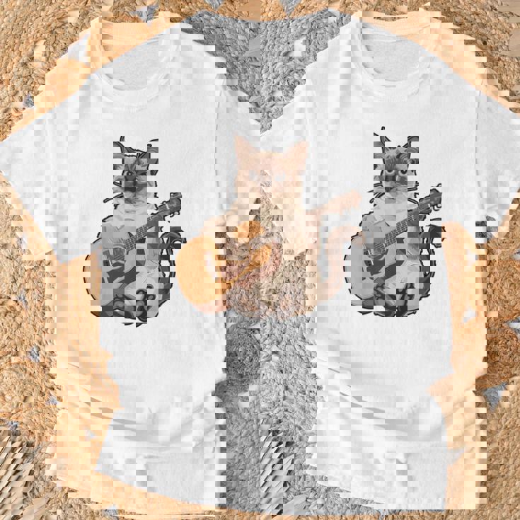 シャム猫ギタリスト ミーザー ギター奏者 Tシャツ 高齢者への贈り物
