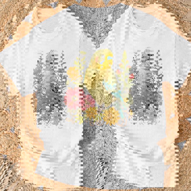 セキセイインコ 鳥 ママ セキセイインコ オウム ヴィンテージフラワー Tシャツ 高齢者への贈り物