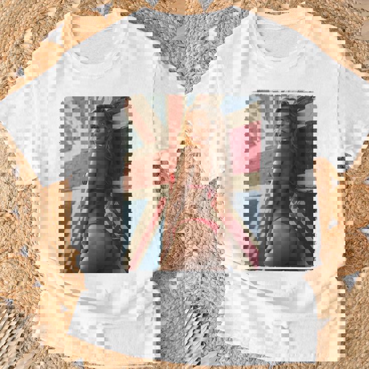 セクシーガールグラフィックtシャツ 「ホットピンナップガール&イギリスの旗」 長袖tシャツ Tシャツ 高齢者への贈り物