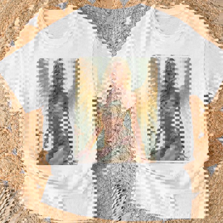 セクシーガールグラフィックtシャツ セクシーシッティングエンジェルピンナップバックプリント Tシャツ 高齢者への贈り物