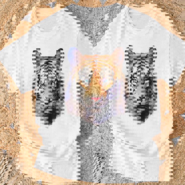 タイガー アニマル プリント グラフィック デッサン アートワーク フェイス トラ Tシャツ 高齢者への贈り物