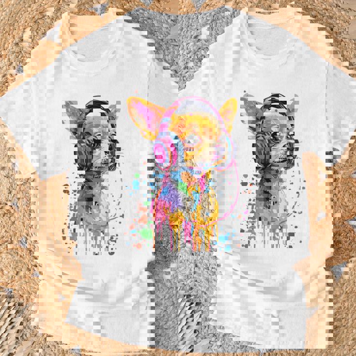 チワワの恋人 ポップアート ヘッドフォンを着て おもしろい チワワ 長袖tシャツ Tシャツ 高齢者への贈り物