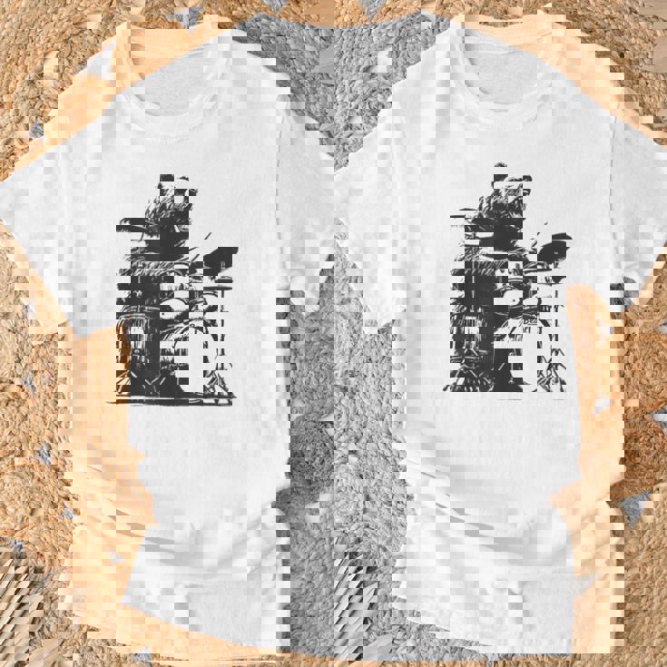 ドラマー ドラムキット クマの演奏 ドラムキット ミュージシャン Tシャツ 高齢者への贈り物