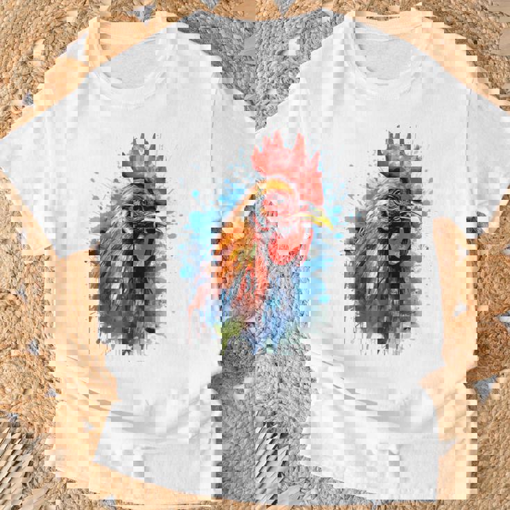 ニワトリ 動物 絵画 グラフィック 抽象 カラフル チキン Tシャツ 高齢者への贈り物