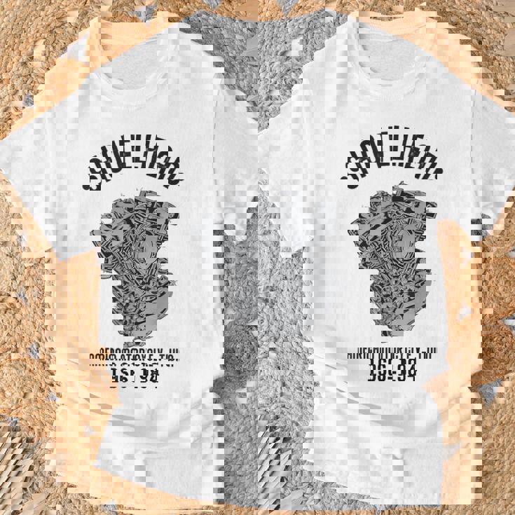 ノベルティ ショベルヘッド オートバイ愛好家 夫 おじいちゃん Tシャツ 高齢者への贈り物