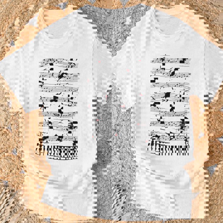 ノーティーキャット 音符付き 音楽 楽譜 おもしろ猫 ギフト Tシャツ 高齢者への贈り物