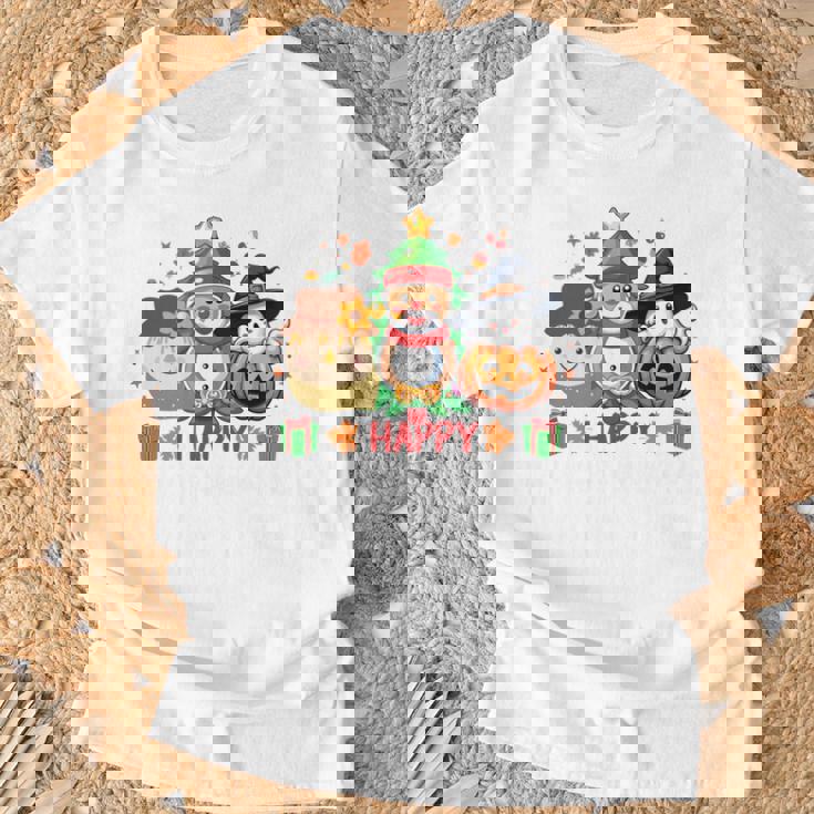 ハッピー、感謝祭、ハロウィン、メリークリスマス。 長袖tシャツ Tシャツ 高齢者への贈り物