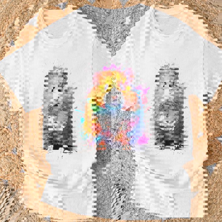 ハムスター 動物 カラフル モチーフ 抽象 アート 絵画 ハムスター Tシャツ 高齢者への贈り物