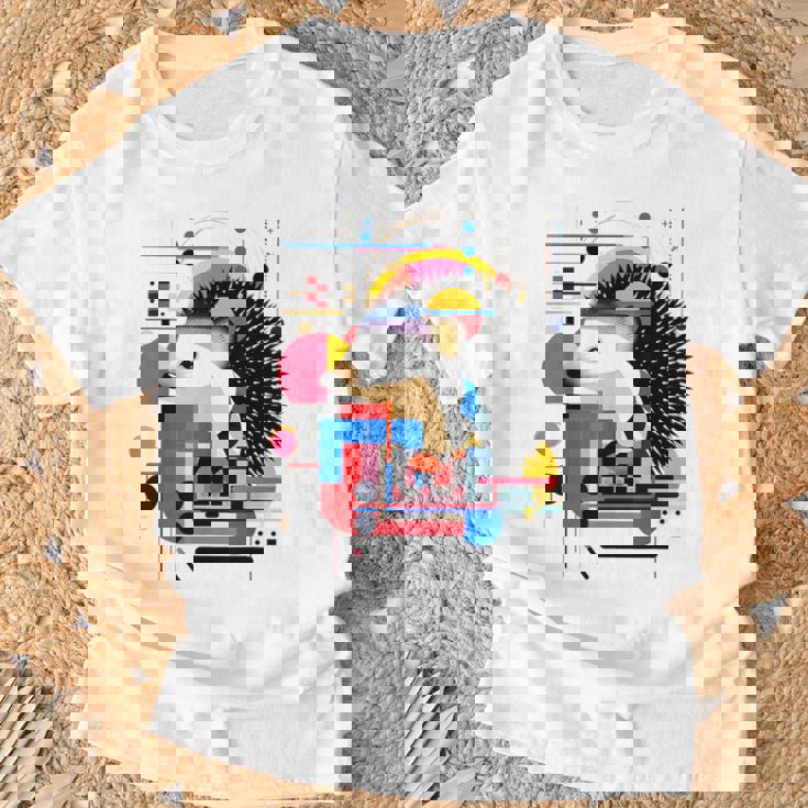ハリネズミ アート 幾何学 動物 抽象 グラフィック ハリネズミ Tシャツ 高齢者への贈り物