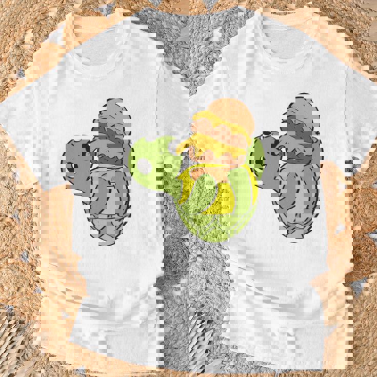 ハンバーガーを食べるかわいいカメ 面白いハンバーガー 長袖tシャツ Tシャツ 高齢者への贈り物