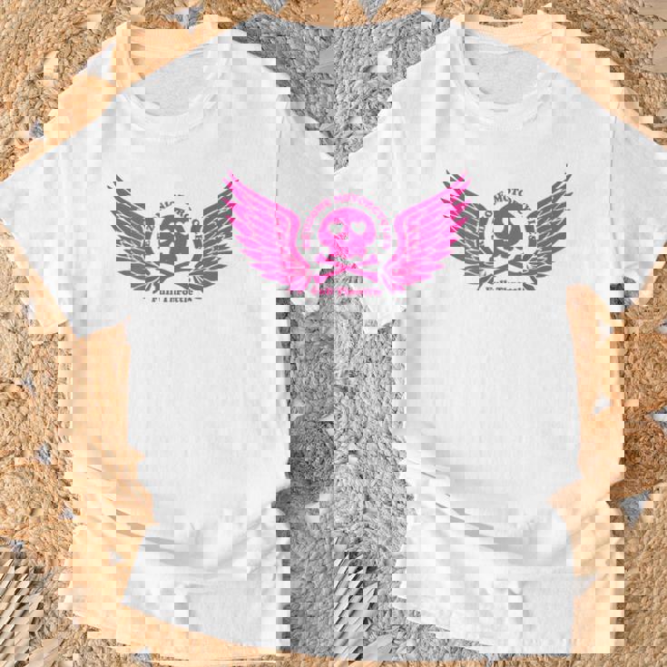 バイク おもしろ ドクロ 可愛い ハート オートバイ 羽ばたく翼 バックプリント 天使 Tシャツ 高齢者への贈り物