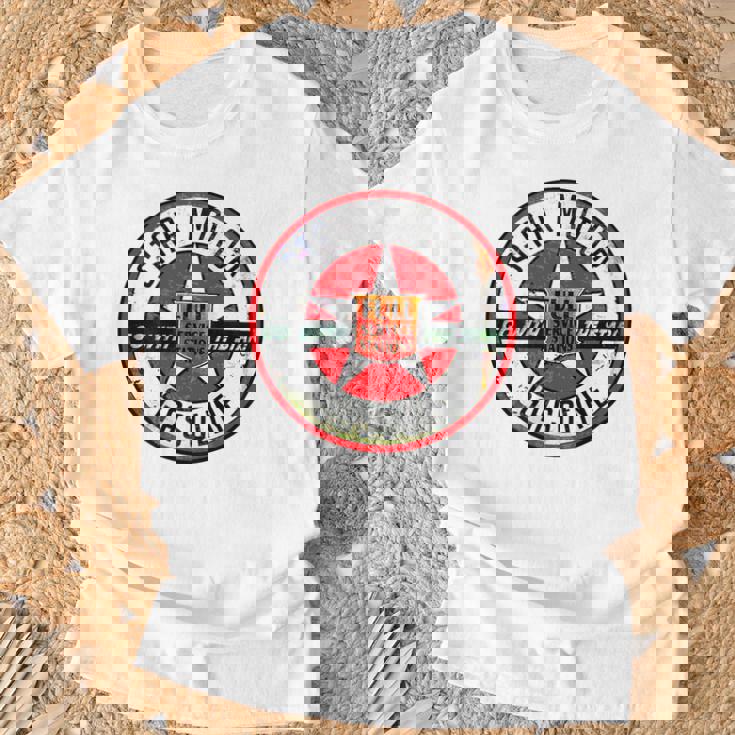 バックプリントのみ レトロ ビンテージ ガソリンスタンド スター モーター オイルカー Tシャツ 高齢者への贈り物