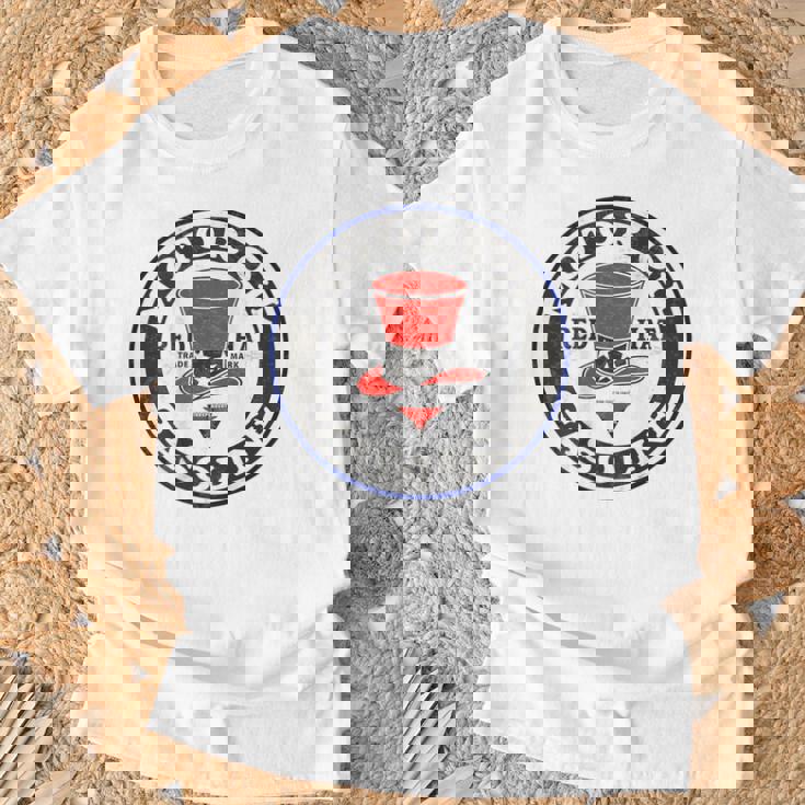 バックプリントのみ レトロ ビンテージ ガソリンスタンド レッドハット モーターオイル Tシャツ 高齢者への贈り物