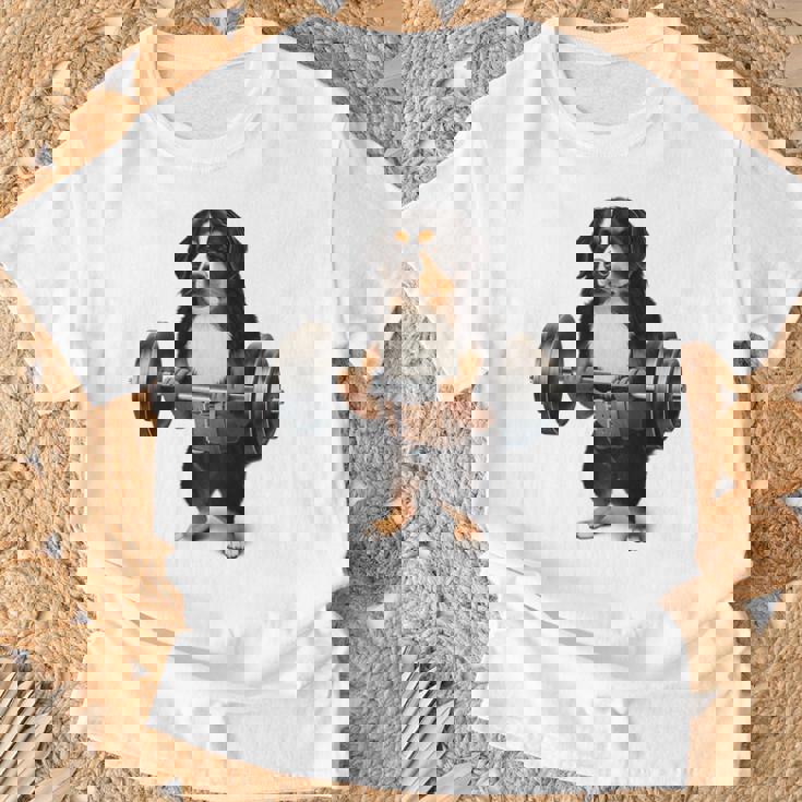 バーニーズマウンテンドッグ ウェイトリフティング フィットネスジム Tシャツ 高齢者への贈り物