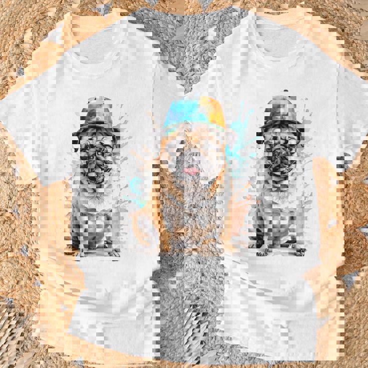 パグ、スナップバック キャップ、犬、カラフル、面白い、動物プリント Tシャツ 高齢者への贈り物