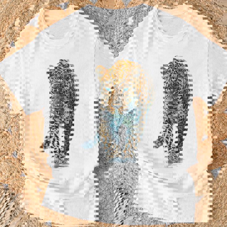 ヒョウ アニマルプリント モチーフ 描画 ポートレート ヒョウ Tシャツ 高齢者への贈り物