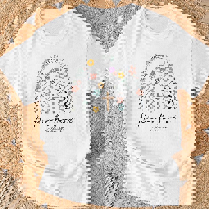 ヒ・イズ・ライゼン・フラワーズ・レインボー・ジーザス Tシャツ 高齢者への贈り物