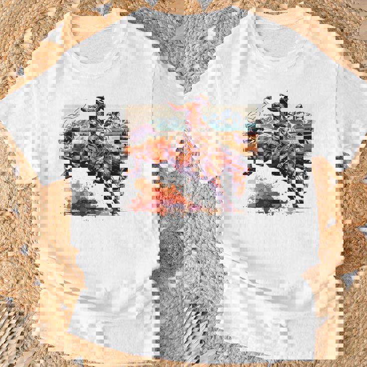 ビンテージ カウボーイ ロデオ ブロンコ ウエスタン 乗馬 カントリー メンズ Tシャツ 高齢者への贈り物