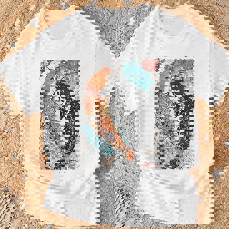 ビンテージ グラフィティ 錦鯉 魚 鯉 長袖tシャツ Tシャツ 高齢者への贈り物