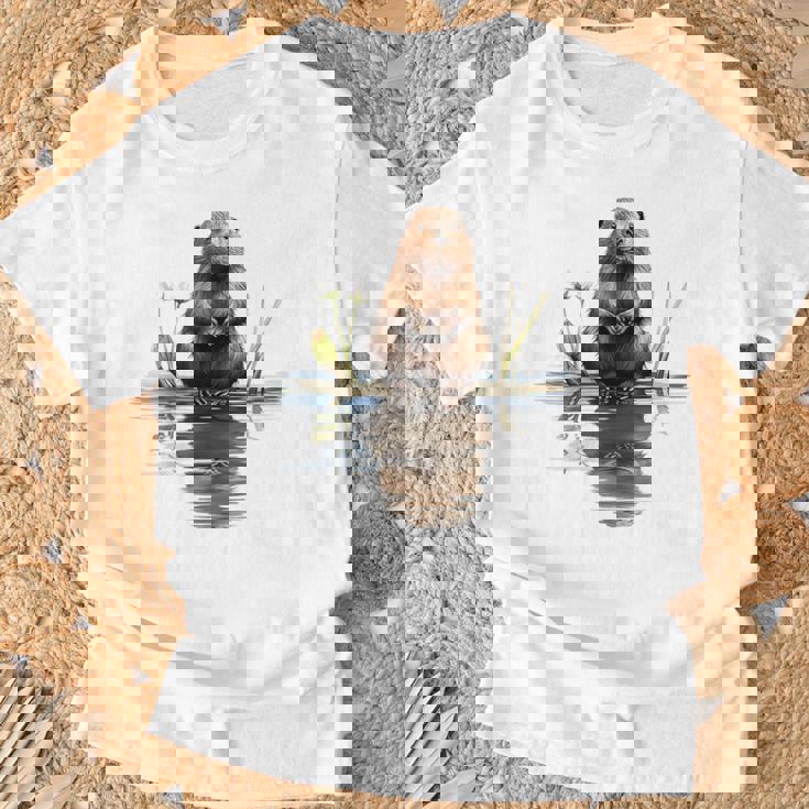 ビーバー 恋人 動物 アート イラスト グラフィック ビーバー Tシャツ 高齢者への贈り物