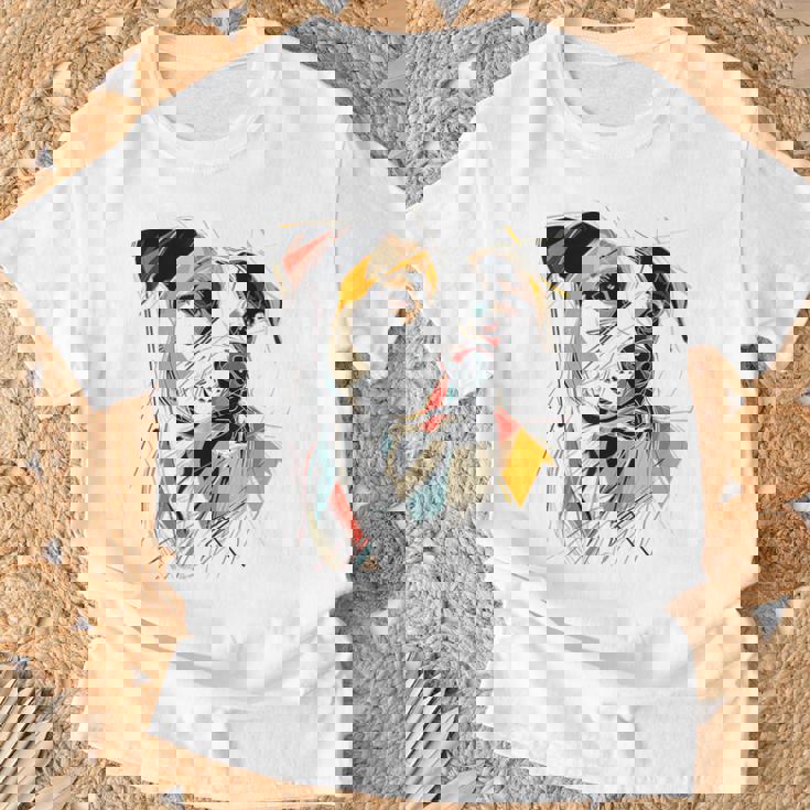 ピットブル 抽象 ペット お絵かき イラスト 動物 ピットブル Tシャツ 高齢者への贈り物