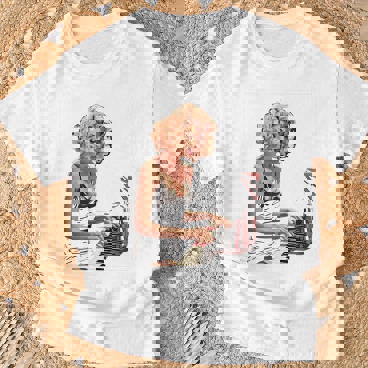 ピンナップガール ピアノ ピアニスト ヴィンテージ 長袖tシャツ Tシャツ 高齢者への贈り物