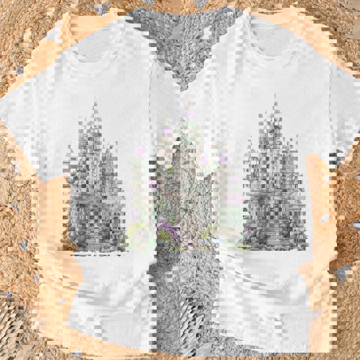 ファンタジーゴシックヴィクトリア朝の城 長袖tシャツ Tシャツ 高齢者への贈り物