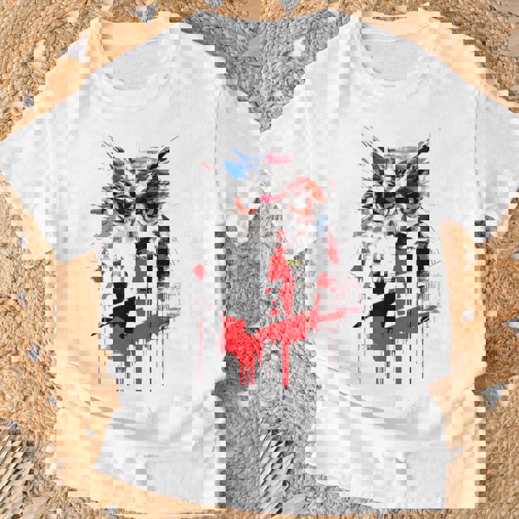 フクロウ アート 絵画 抽象 動物 描画 グラフィック フクロウ Tシャツ 高齢者への贈り物