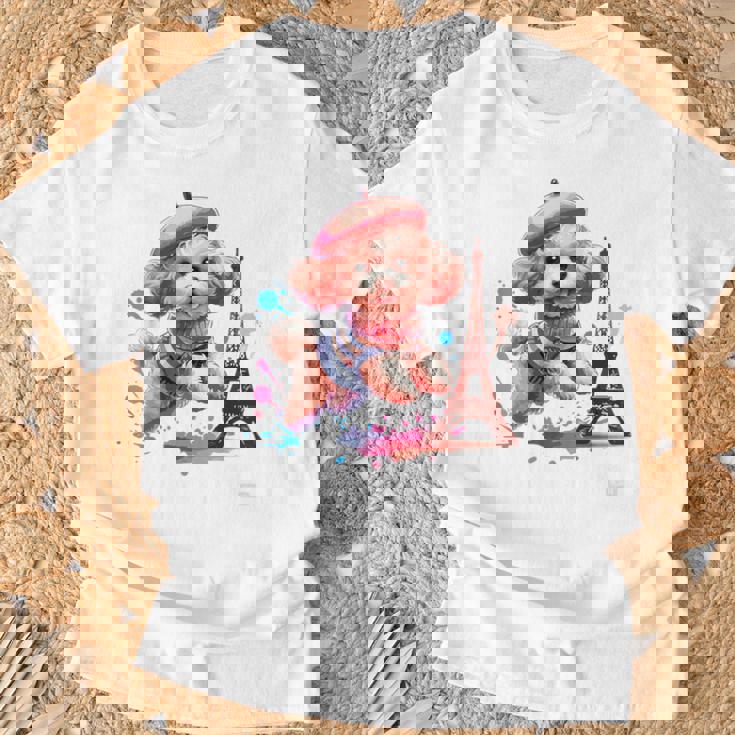 フランス パリ エッフェル塔 ファッション トイ プードル パリ 子犬 Tシャツ 高齢者への贈り物
