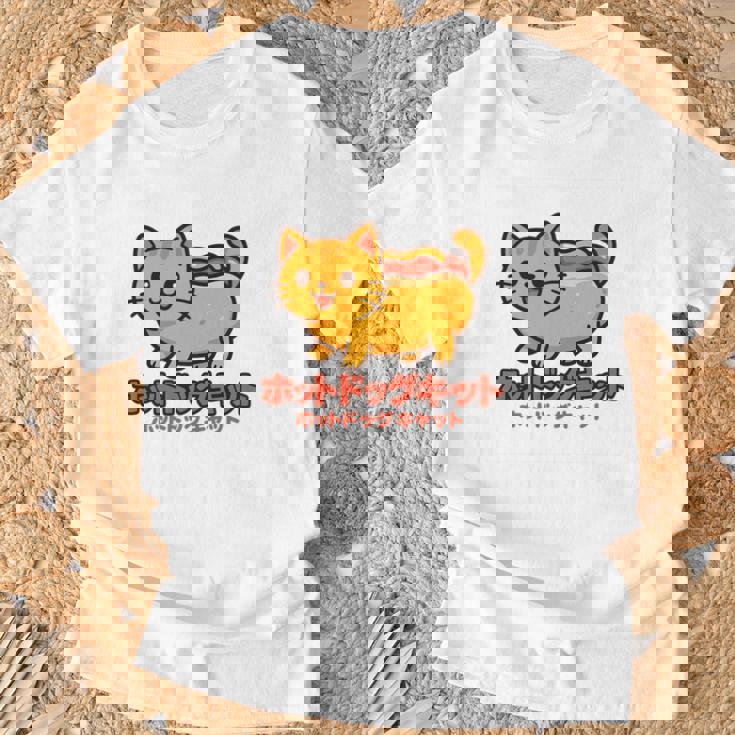 ホットドッグ 猫 かわいい 和 面白い 食べ物 動物 長袖tシャツ Tシャツ 高齢者への贈り物