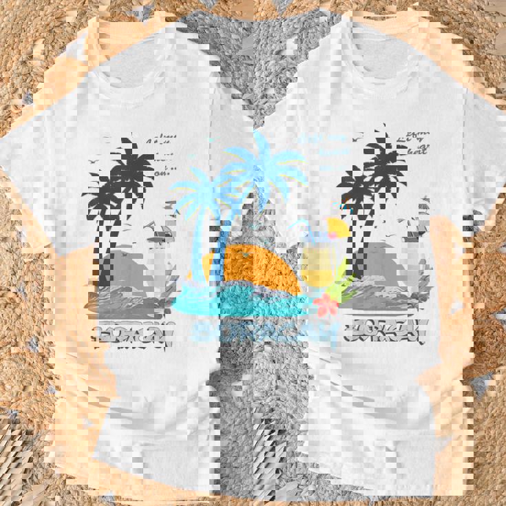 ボラカイ島 ヤシの木 日没 花 フィリピン ビーチ カクテル パラワン島 東南アジア 海鳥 島 贈り物 海 お土産 セブ Tシャツ 高齢者への贈り物