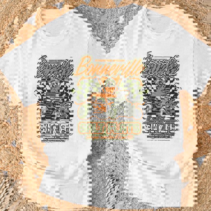 ボンネビル ソルト フラッツ ヴィンテージ レトロ ホットロッド レースカー Tシャツ 高齢者への贈り物