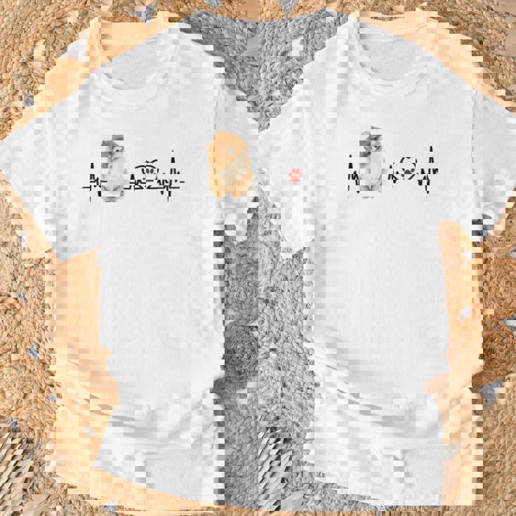 ポメラニアン Ekg ハートビートハートライン 肉球プリント Tシャツ 高齢者への贈り物