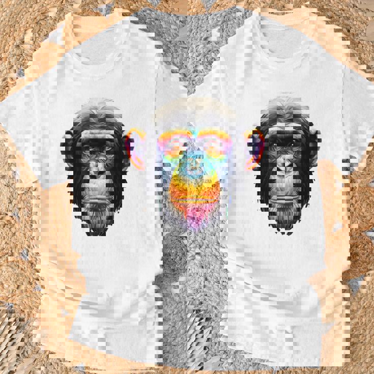 マルチカラー アート カラフル チンパンジー Tシャツ 高齢者への贈り物