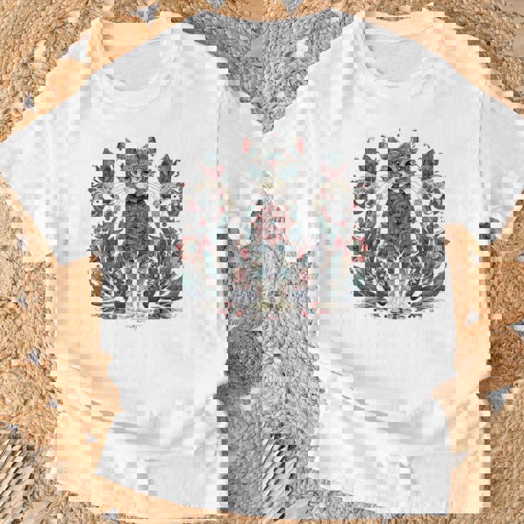 マンダラデザインのかわいい猫の曼荼羅。 長袖tシャツ Tシャツ 高齢者への贈り物