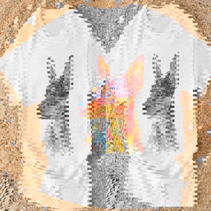 ミニチュア ピンシャー 犬 ペット カラフル ミニチュア ピンシャー Tシャツ 高齢者への贈り物