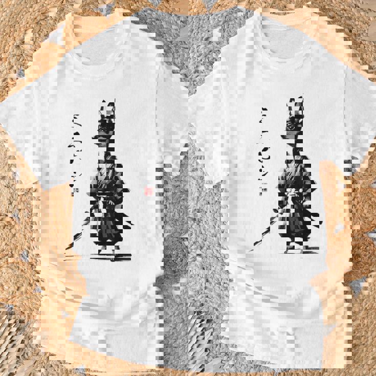 ミニチュアピンシャー 侍戦士 日本の浮世絵 アートドッグ Tシャツ 高齢者への贈り物