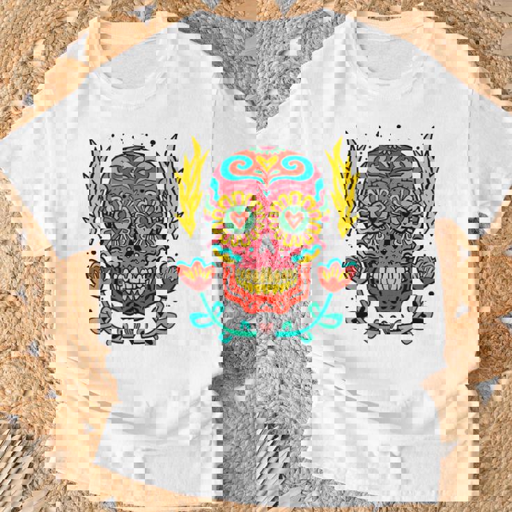 メキシカンホリデー カーニバル マスク カラフル スカル Tシャツ 高齢者への贈り物