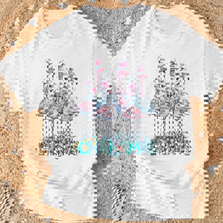 メリークリスマス フラミンゴスクワッド トロピカルスタイル 長袖tシャツ Tシャツ 高齢者への贈り物