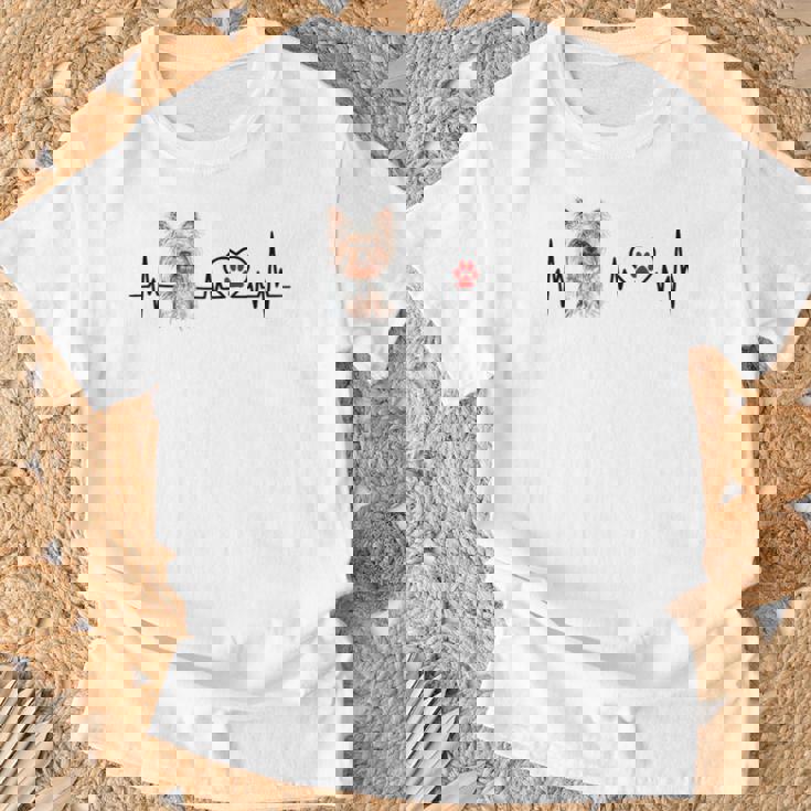 ヨークシャーテリア 心電図 ハートビート ハートライン 犬好き Tシャツ 高齢者への贈り物