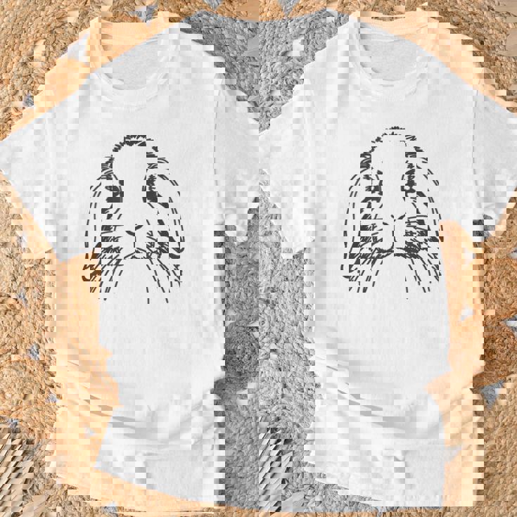 ラインアートダッドママラビット-ホーランドロップ Tシャツ 高齢者への贈り物