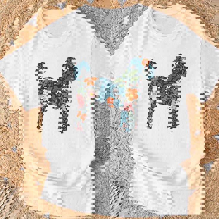 ラブラドゥードルやゴールデンドゥードルのママのためのフローラルドッグシルエット Tシャツ 高齢者への贈り物