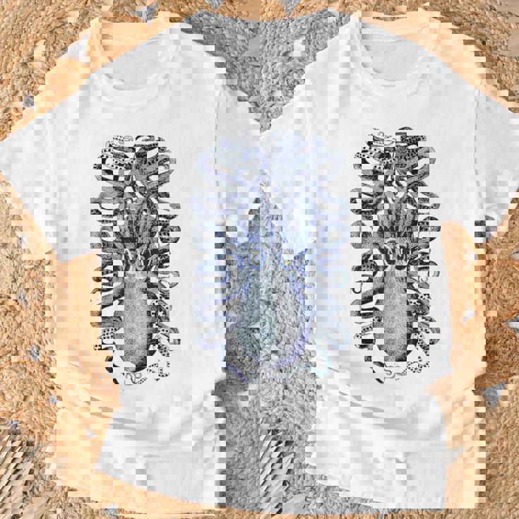 ヴィンテージ ブルー タコ Tシャツ 高齢者への贈り物