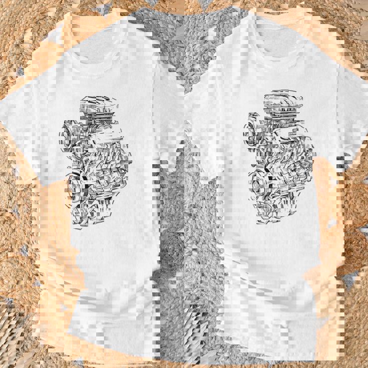 ヴィンテージエンジンブロック – メンズカー&メカニックガレージグラフィック Tシャツ 高齢者への贈り物