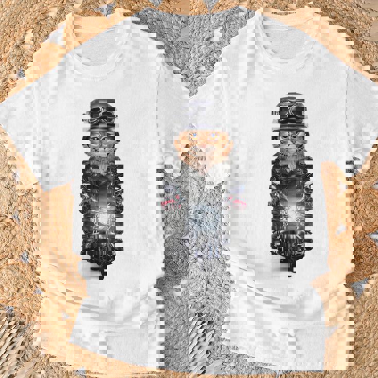 三毛猫 オレンジ猫 ねこ バイク ヘルメット Tシャツ 高齢者への贈り物