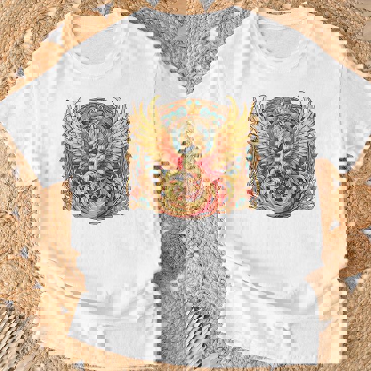 不死鳥 火の鳥 フェニックス イラスト バックプリント Tシャツ 高齢者への贈り物