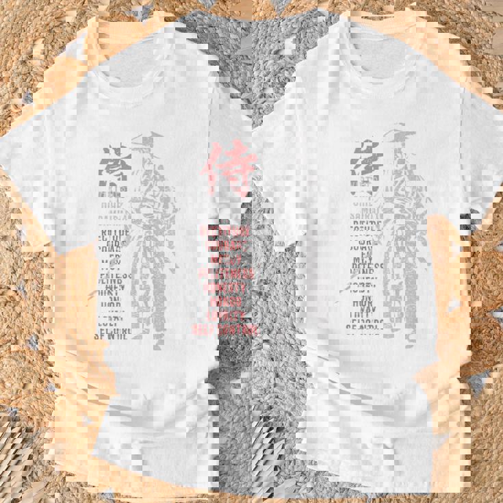 侍、日本の戦士の美徳-バックプリント Tシャツ 高齢者への贈り物