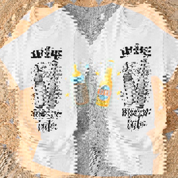 初めての父の日一緒に面白いお父さんと赤ちゃん Tシャツ 高齢者への贈り物