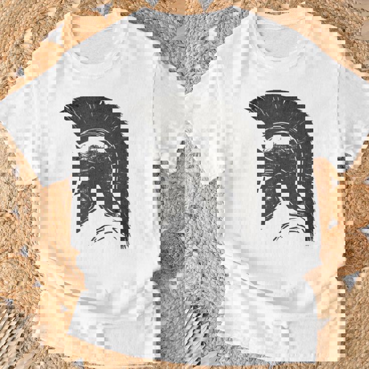 古代戦士ギリシャローマスパルタ兵士ヘルメットグラフィック Tシャツ 高齢者への贈り物