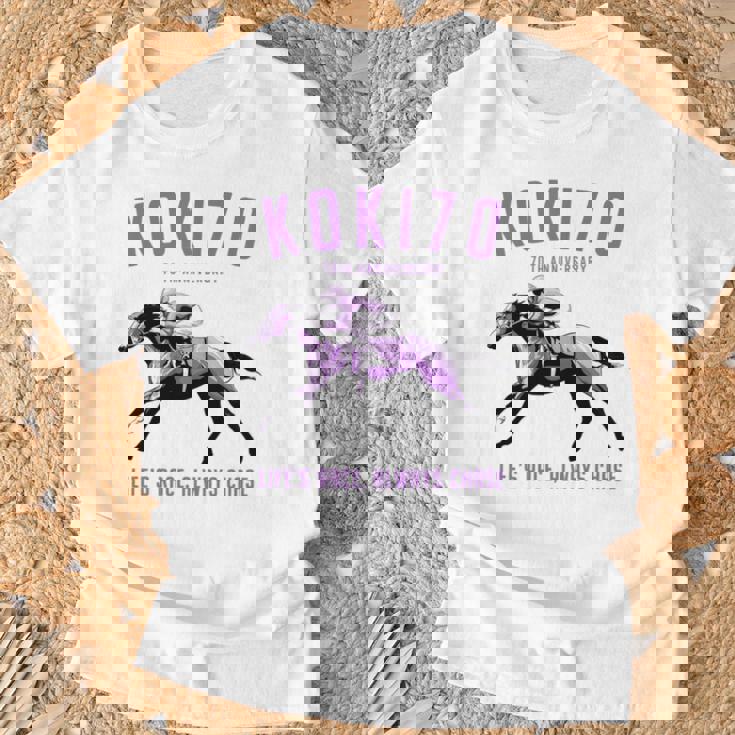 古希祝い 競馬好き うま 馬好き 父 母 男性 女性 70歳お祝い Life's Race Always Chase 長袖tシャツ Tシャツ 高齢者への贈り物